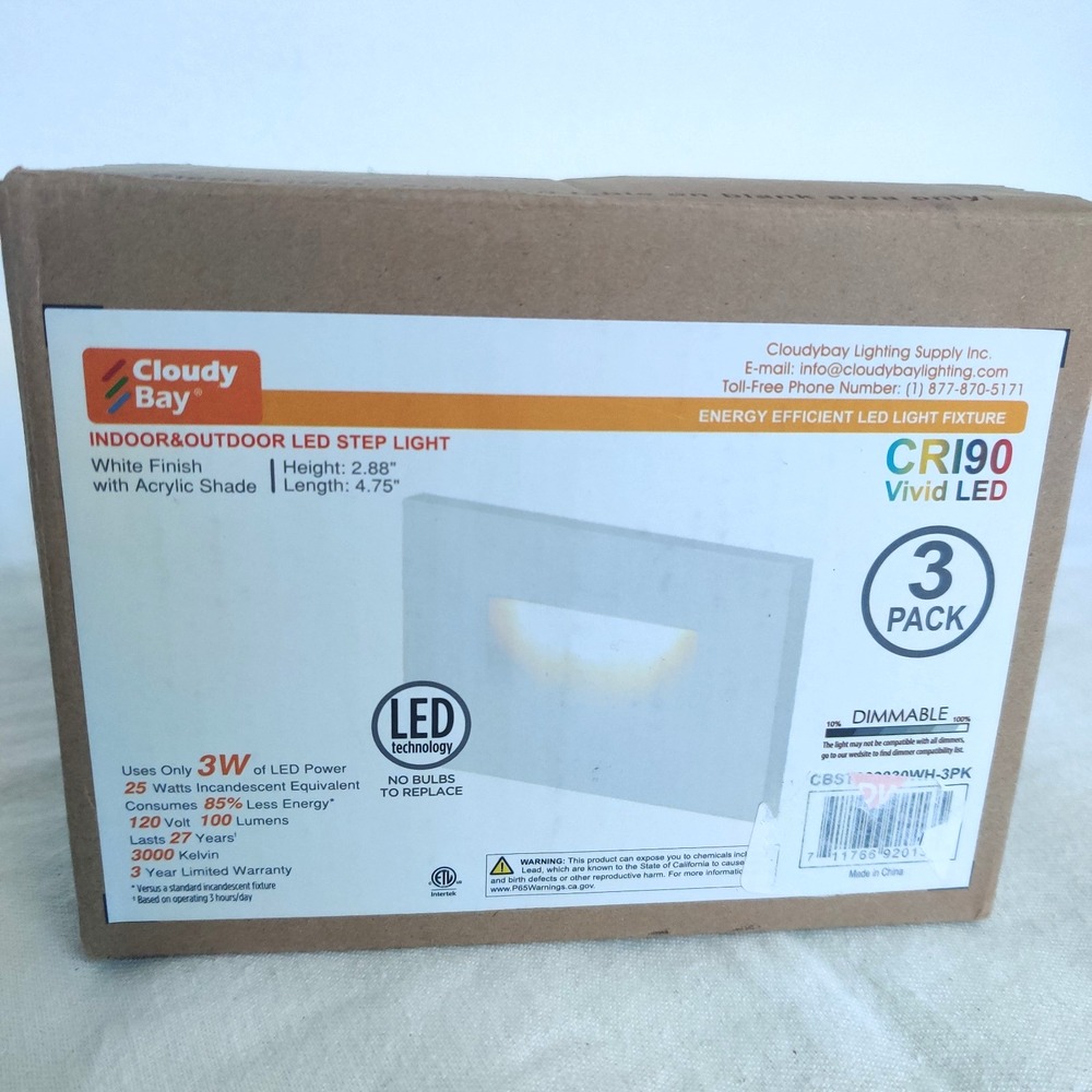 Cloudy Bay 120V Dimmable LED Indoor Outdoor Step Light, 3-Pack, 3000K‎ Vivid LED